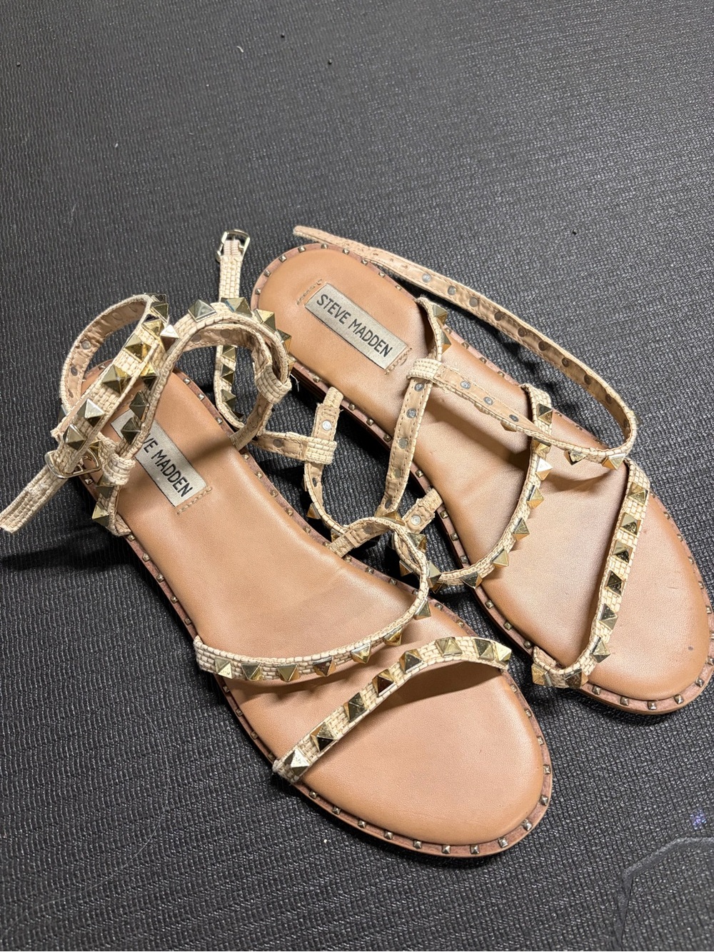 Steve Madden Metallic Gold Studded Ankle-Strap Sandals